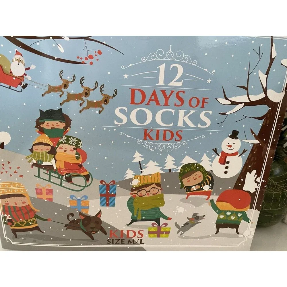 HYP Kids Christmas 12‎ Days Of Socks Sealed In Plastic NIB Shoe Sz 4-10 Assorted